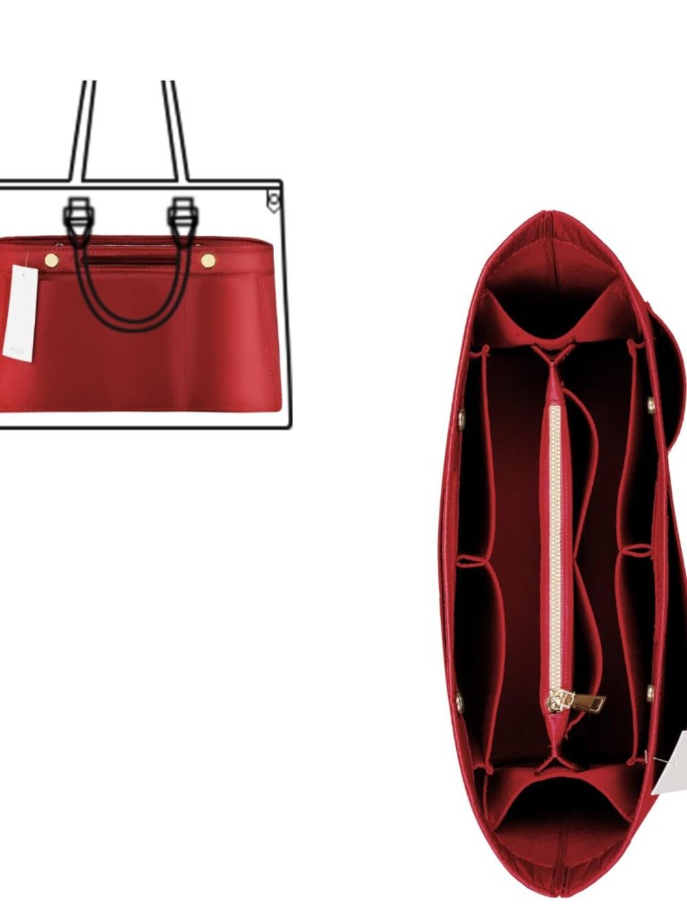 Purse Organizer Insert For Handbag, Silky with 2 Zippers For Speey Neverful Tote